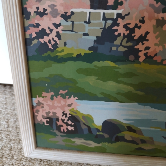 Vintage Framed Paint By Number Garden Cottage Core Swan Lake Art Shabby Chic - Picture 6 of 8